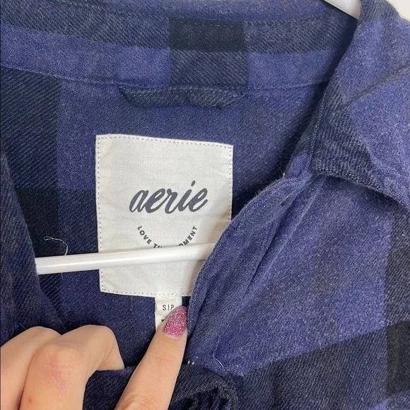 Aerie Blue Casual Button Down Shirt Relaxed Fit - Picture 5 of 6